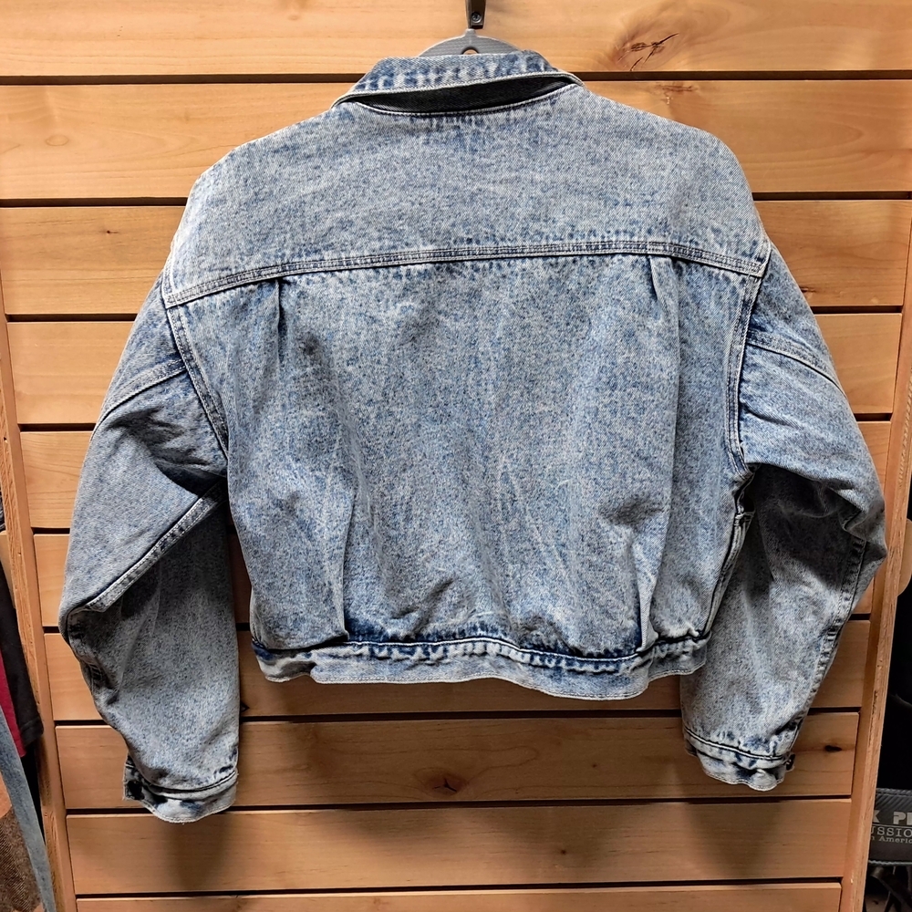 Vintage 1970's Diamond Wash Acid Washed Cropped Quilted Denim Jacket Size M - Picture 3 of 8
